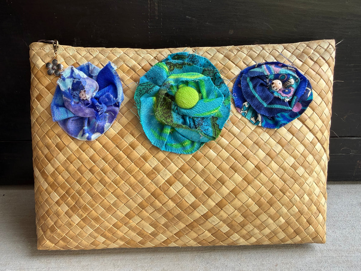 Lauhala Pua ‘Eke Pouch Large - Turquoise