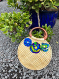 Lauhala Pua ‘Eke Round Handbag - Blue & Green