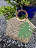 Lauhala Pua ‘Eke Trapeze Tote Handbag - Green Monstera