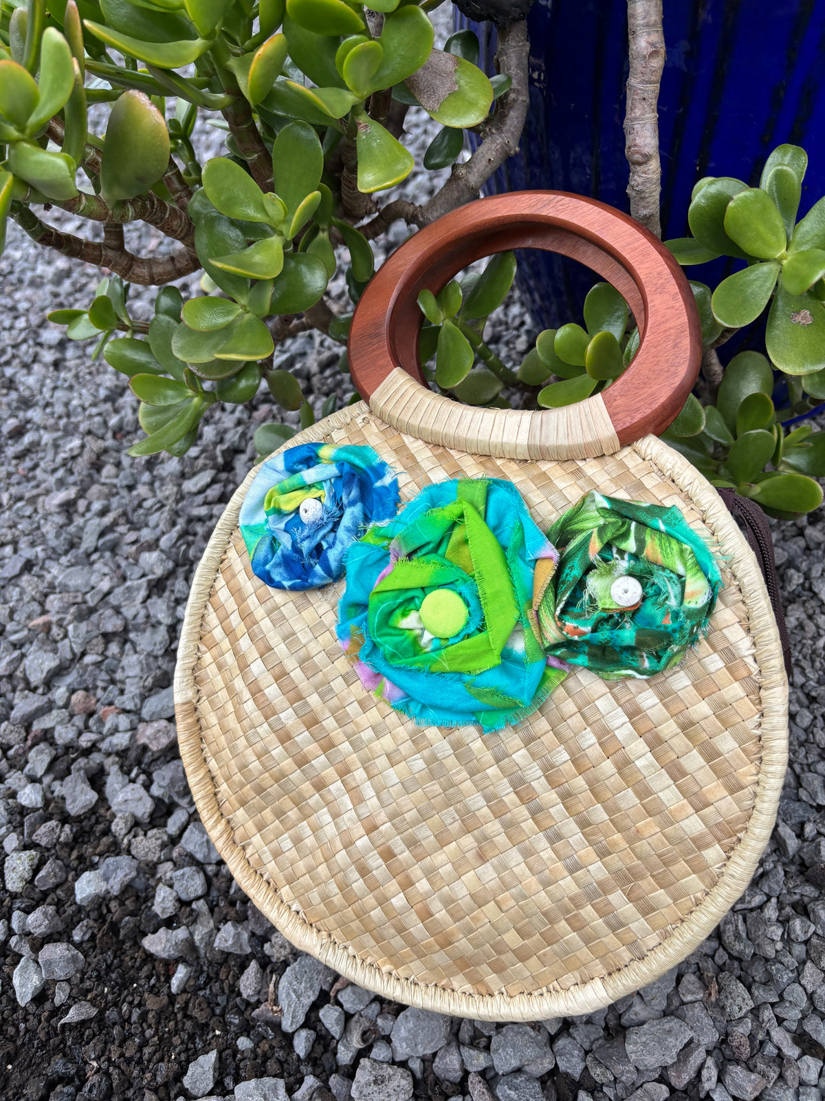 Lauhala Pua ‘Eke Round Handbag - Green