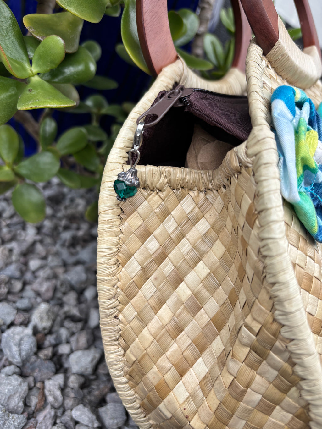 Lauhala Pua ‘Eke Round Handbag - Green