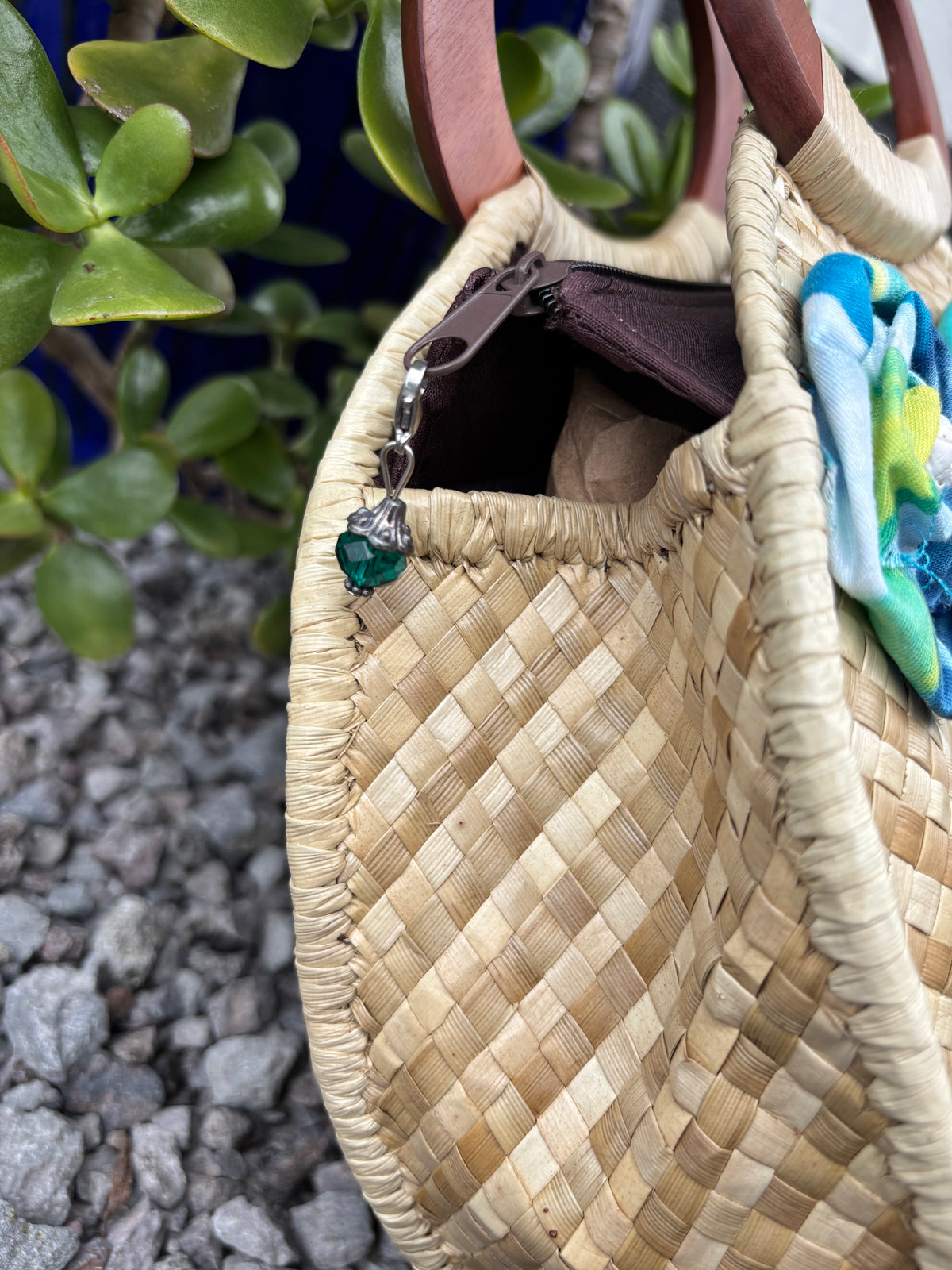 Lauhala Pua ‘Eke Round Handbag - Green