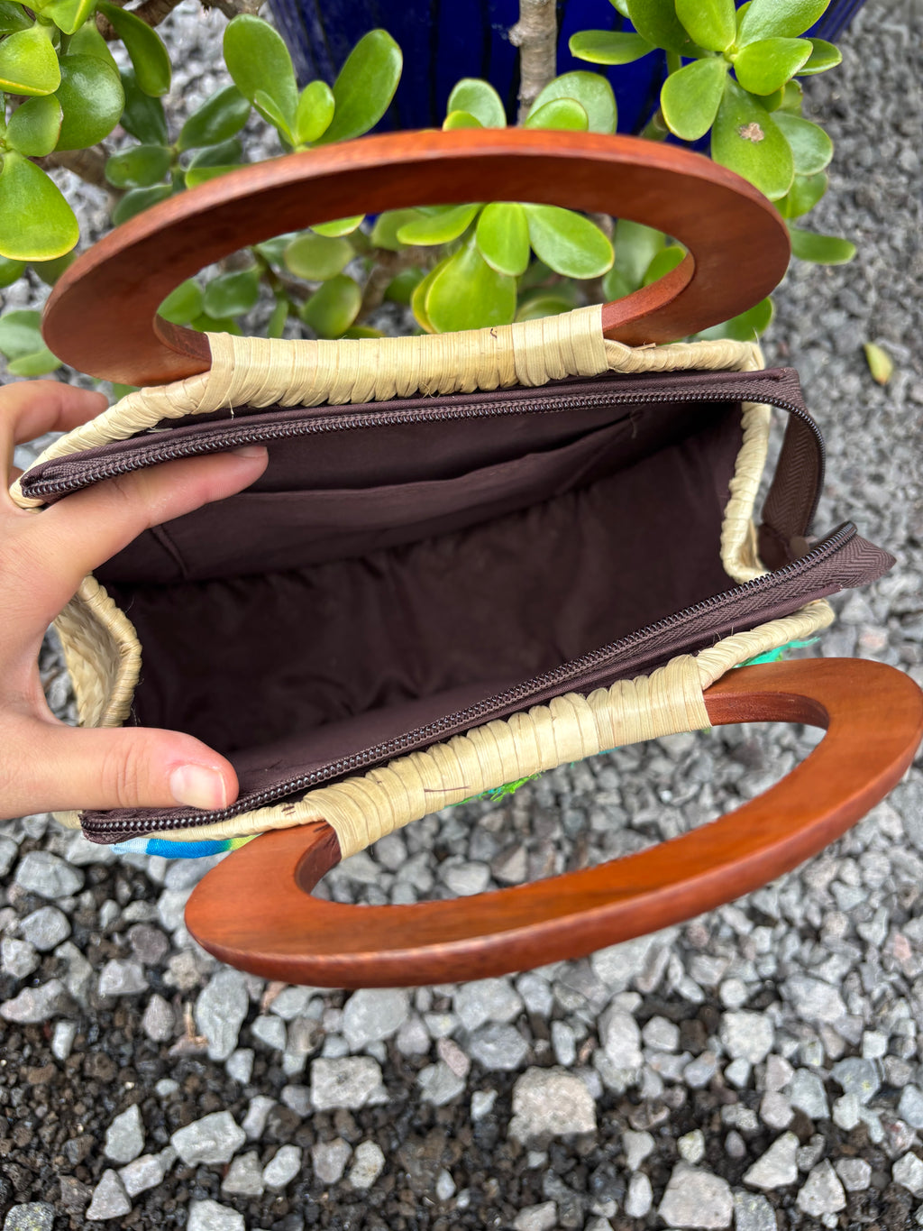 Lauhala Pua ‘Eke Round Handbag - Green