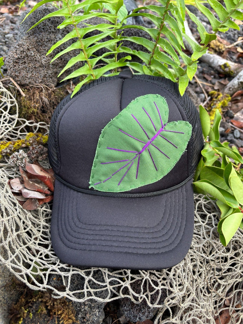 Kalo Leaf Trucker Hat - Green & Purple