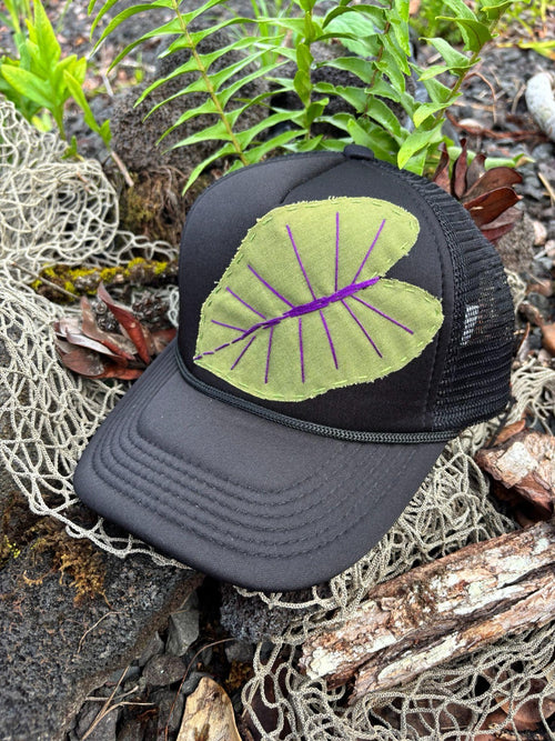 Kalo Leaf Trucker Hat - Light Green & Purple