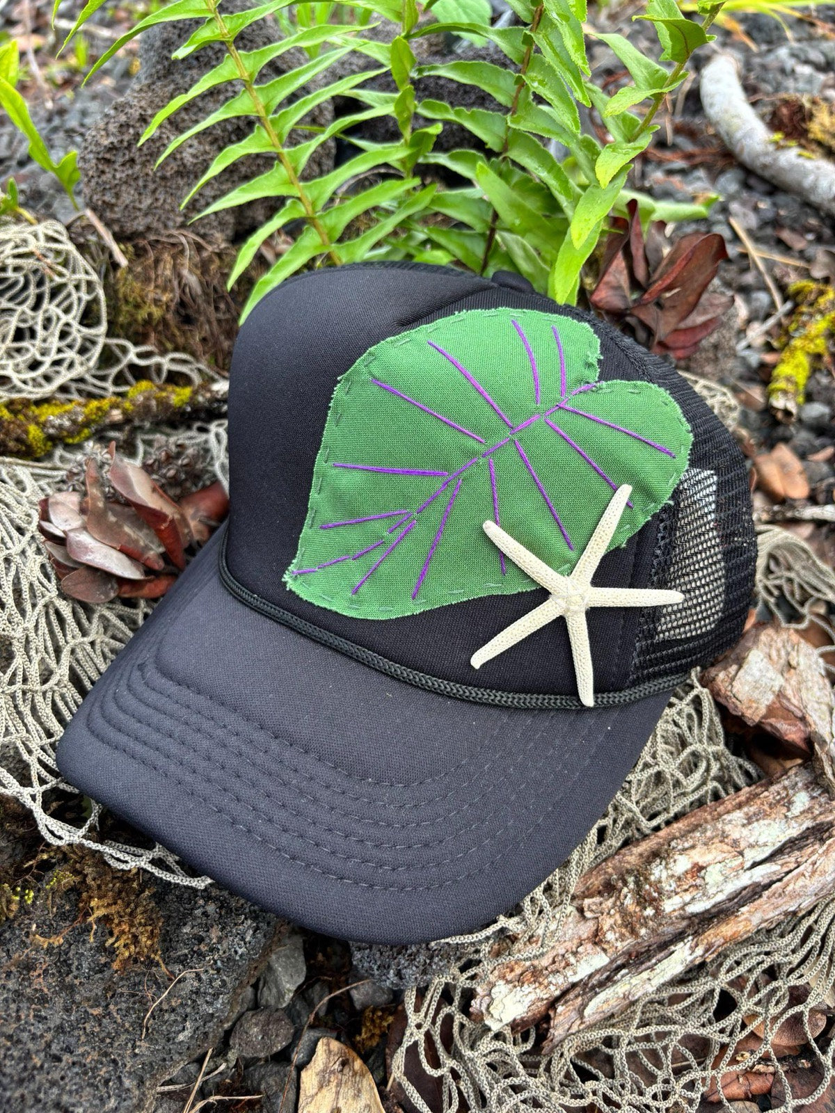Starfish Kalo Leaf Trucker Hat - Green & Purple