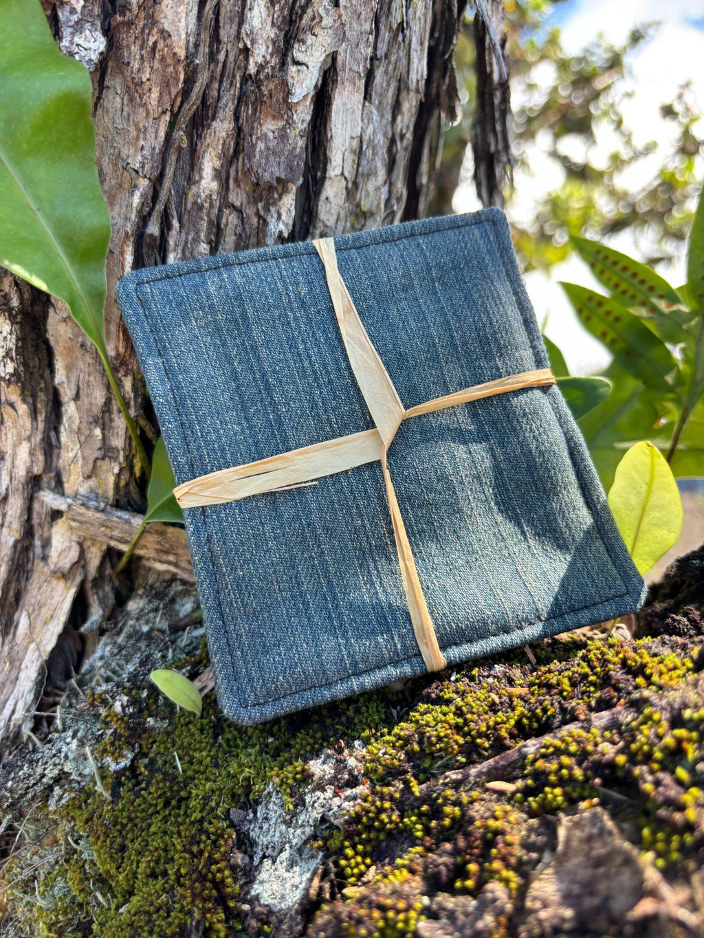 Medium Hand-sewn 2 Piece Coaster - Set 10, pattern 10A: denim back