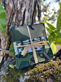 Medium Hand-sewn 2 Piece Coaster - Set 10, pattern 10A: fabric side tied with a lauhala twine bow