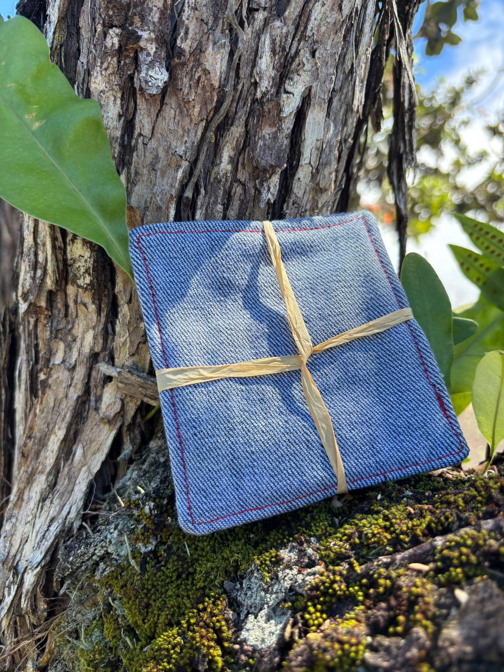 Medium Hand-sewn 2 Piece Coaster - Set 11, pattern 11A: denim back