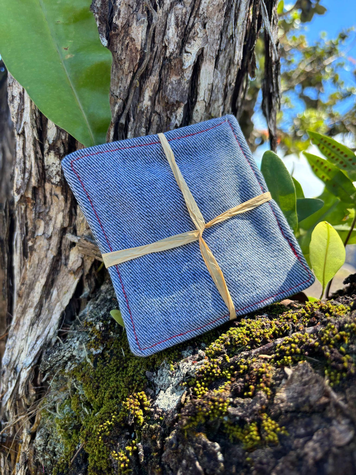 Medium Hand-sewn 2 Piece Coaster - Set 11, pattern 11B: denim back