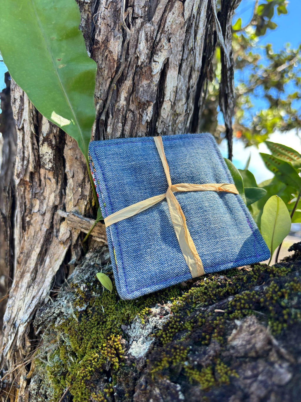 Medium Hand-sewn 2 Piece Coaster - Set 12, pattern 12A: denim back