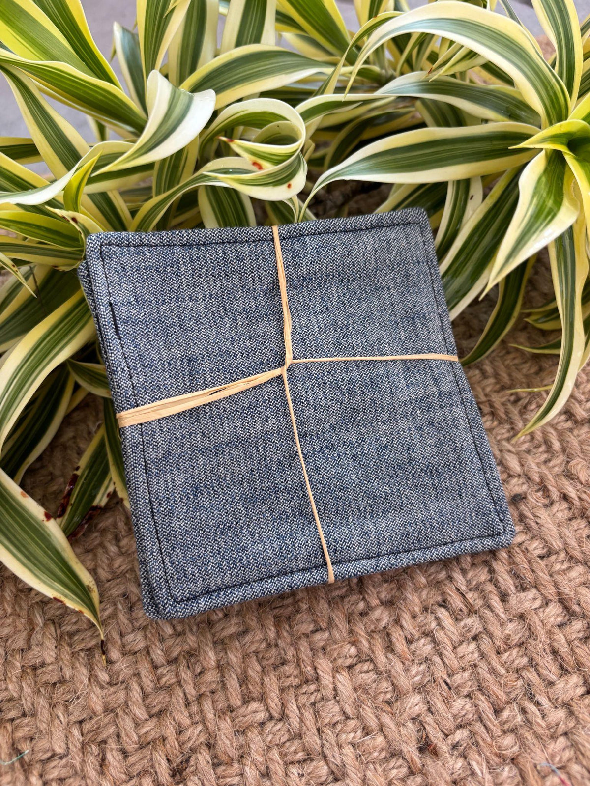 Medium Hand-sewn 2 Piece Coaster - Set 14, pattern 14A: denim back