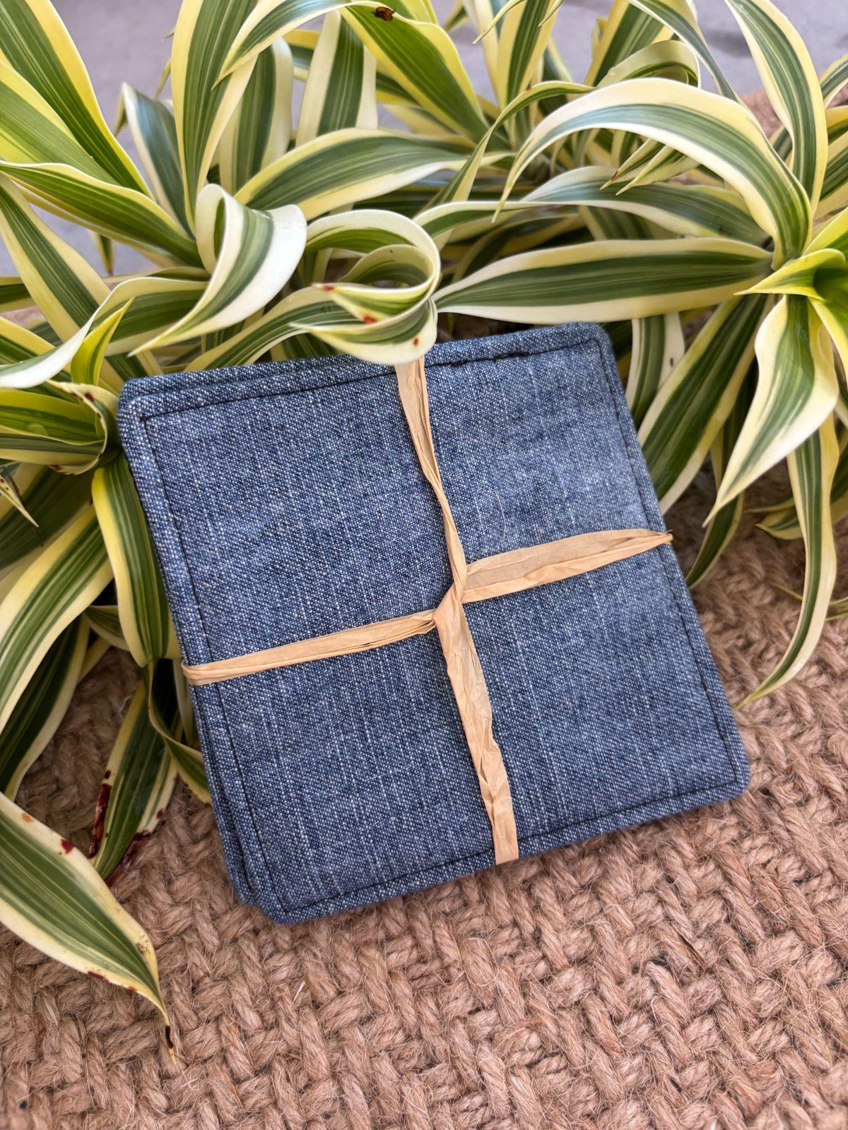 Medium Hand-sewn 2 Piece Coaster - Set 14, pattern 14B: denim back