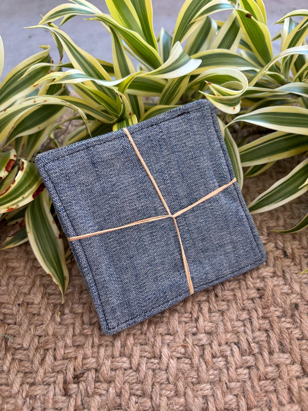 Medium Hand-sewn 2 Piece Coaster - Set 14, pattern 14C: denim back