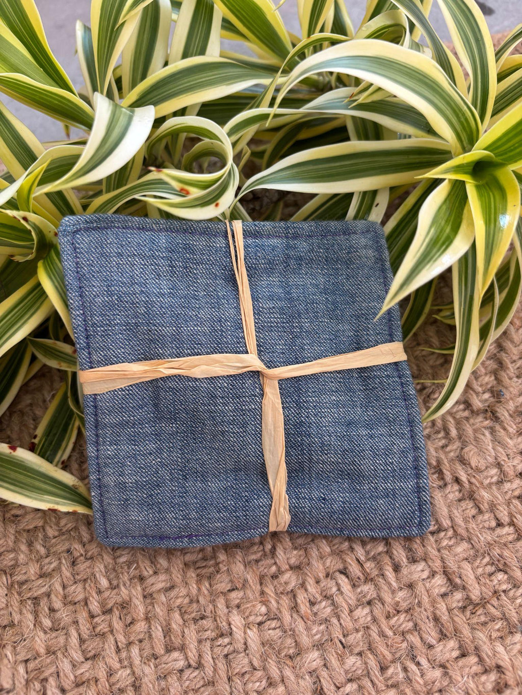 Medium Hand-sewn 2 Piece Coaster - Set 16, pattern 16A: denim back
