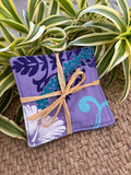 Medium Hand-sewn 2 Piece Coaster - Set 16, pattern 16A: fabric side tied with a lauhala twine bow