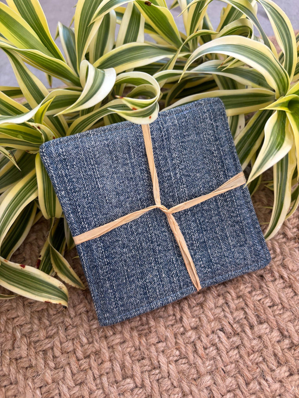Medium Hand-sewn 2 Piece Coaster - Set 16, pattern 16B: denim back