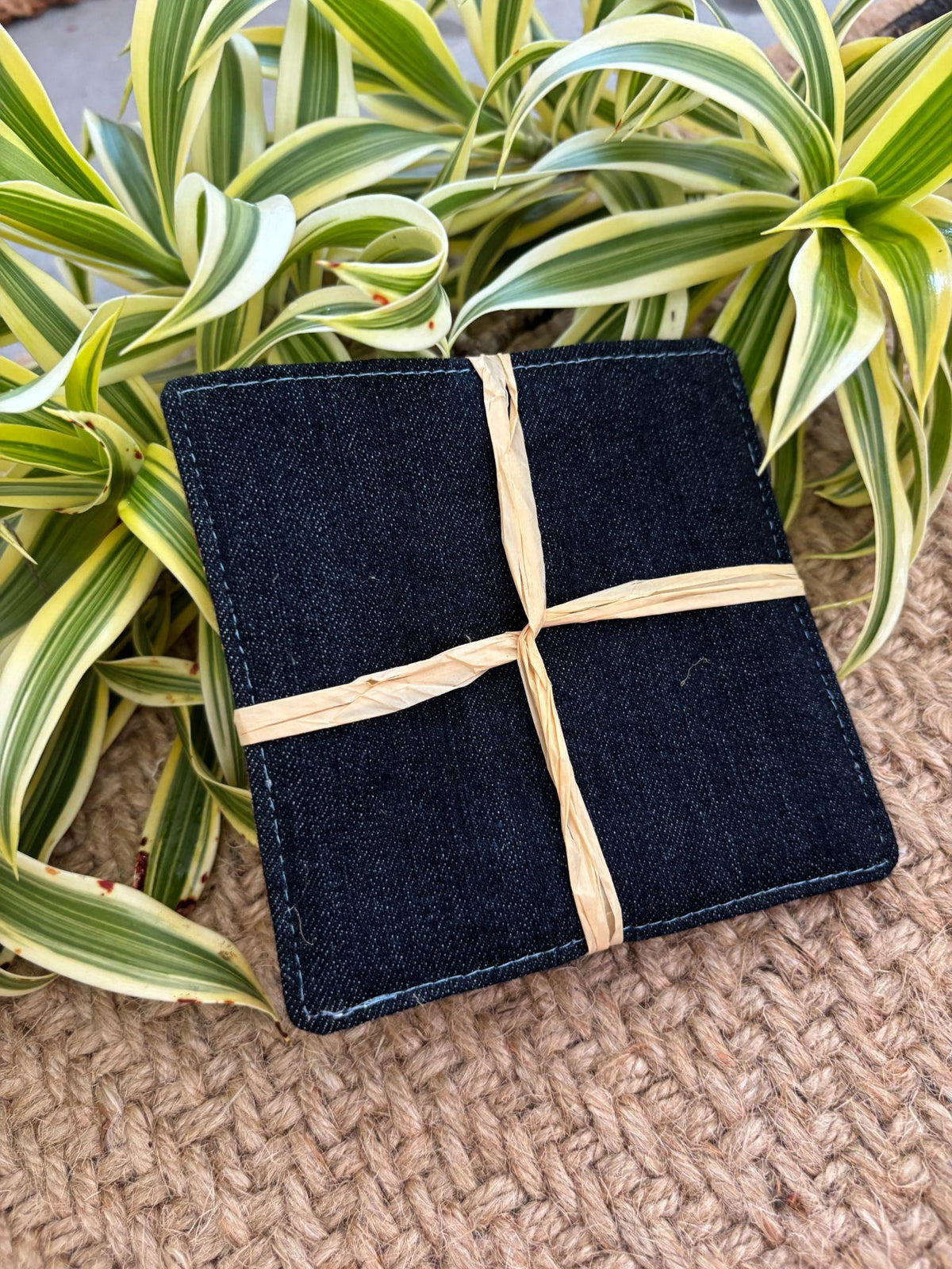 Medium Hand-sewn 2 Piece Coaster - Set 17, pattern 17A: denim back