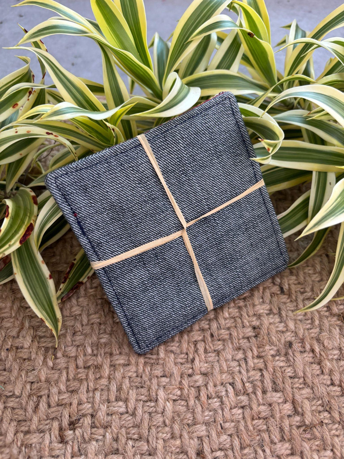 Medium Hand-sewn 2 Piece Coaster - Set 17, pattern 17B: denim back