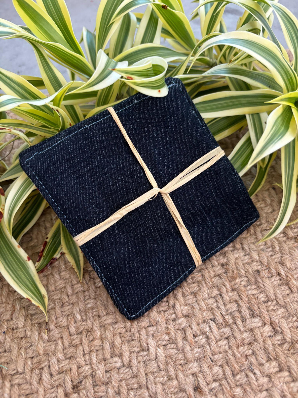 Medium Hand-sewn 2 Piece Coaster - Set 17, pattern 17C: denim back