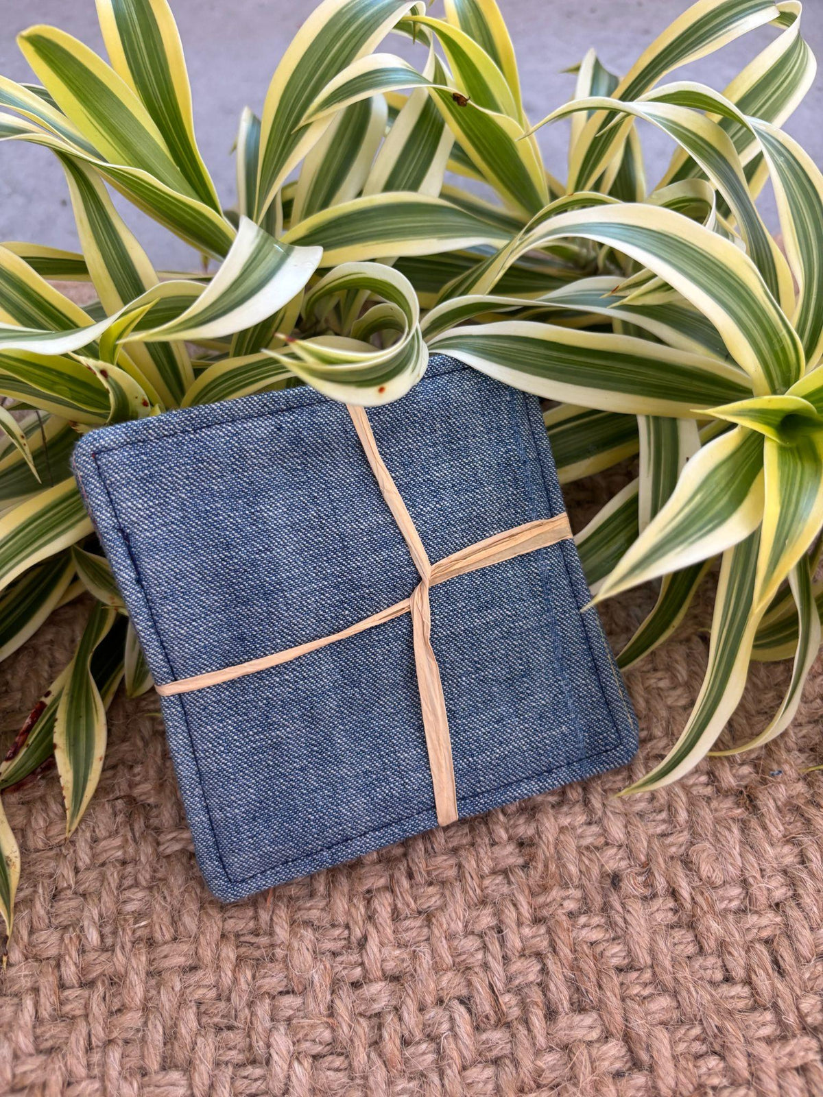Medium Hand-sewn 2 Piece Coaster - Set 18, pattern 18A: denim back
