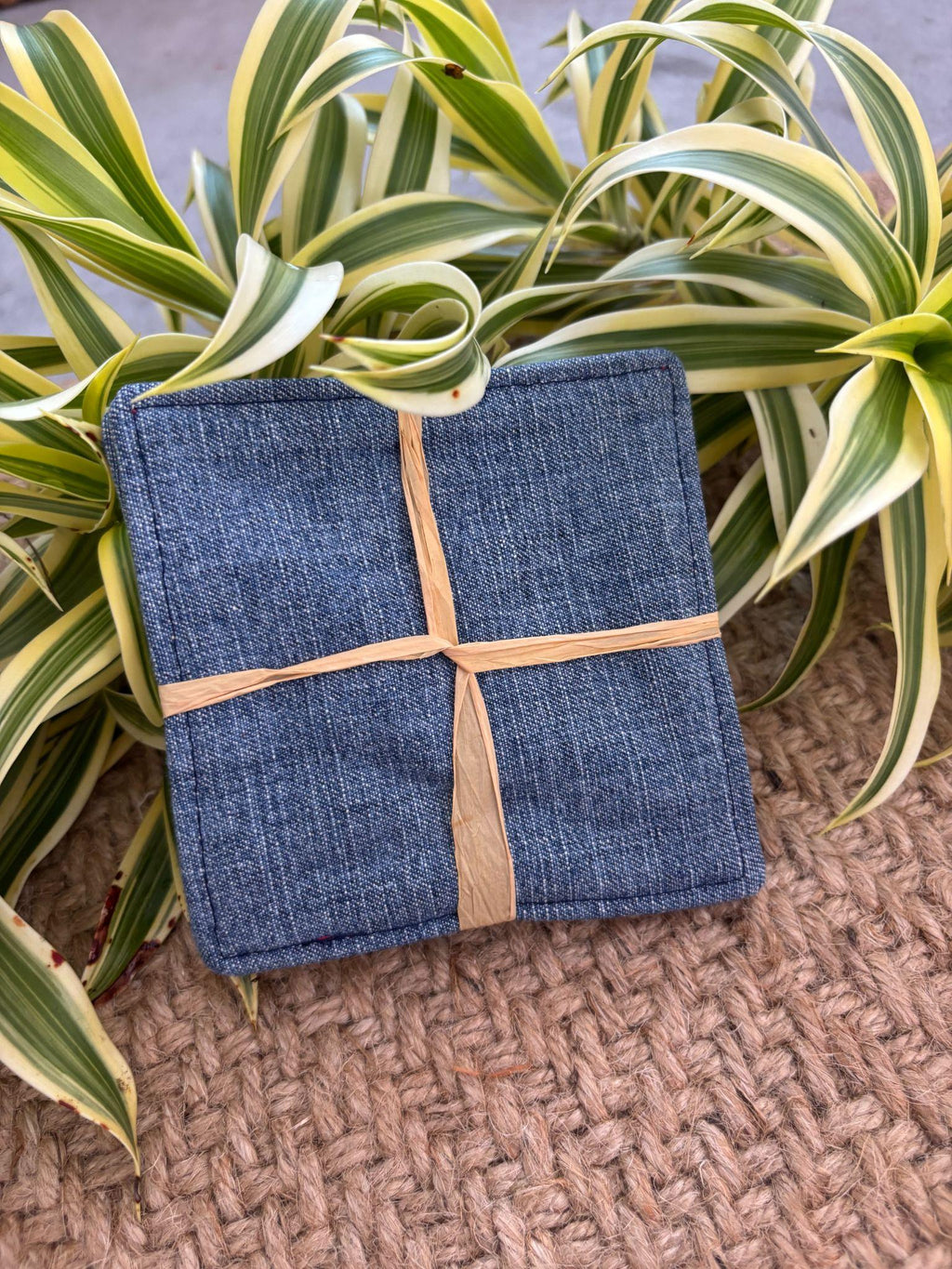 Medium Hand-sewn 2 Piece Coaster - Set 18, pattern 18B: denim back