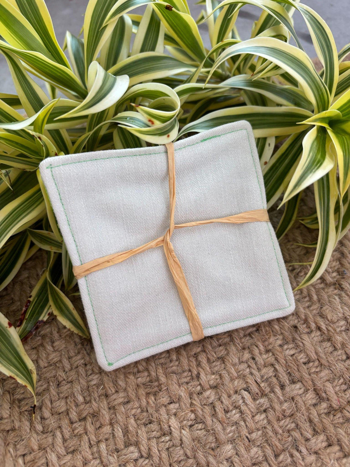 Medium Hand-sewn 2 Piece Coaster - Set 19, pattern 19A: denim back