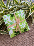 Medium Hand-sewn 2 Piece Coaster - Set 19, pattern 19A: fabric side tied with a lauhala twine bow