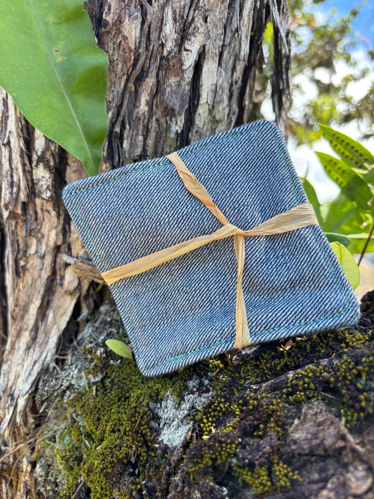 Medium Hand-sewn 2 Piece Coaster - Set 1, pattern 1A: denim back