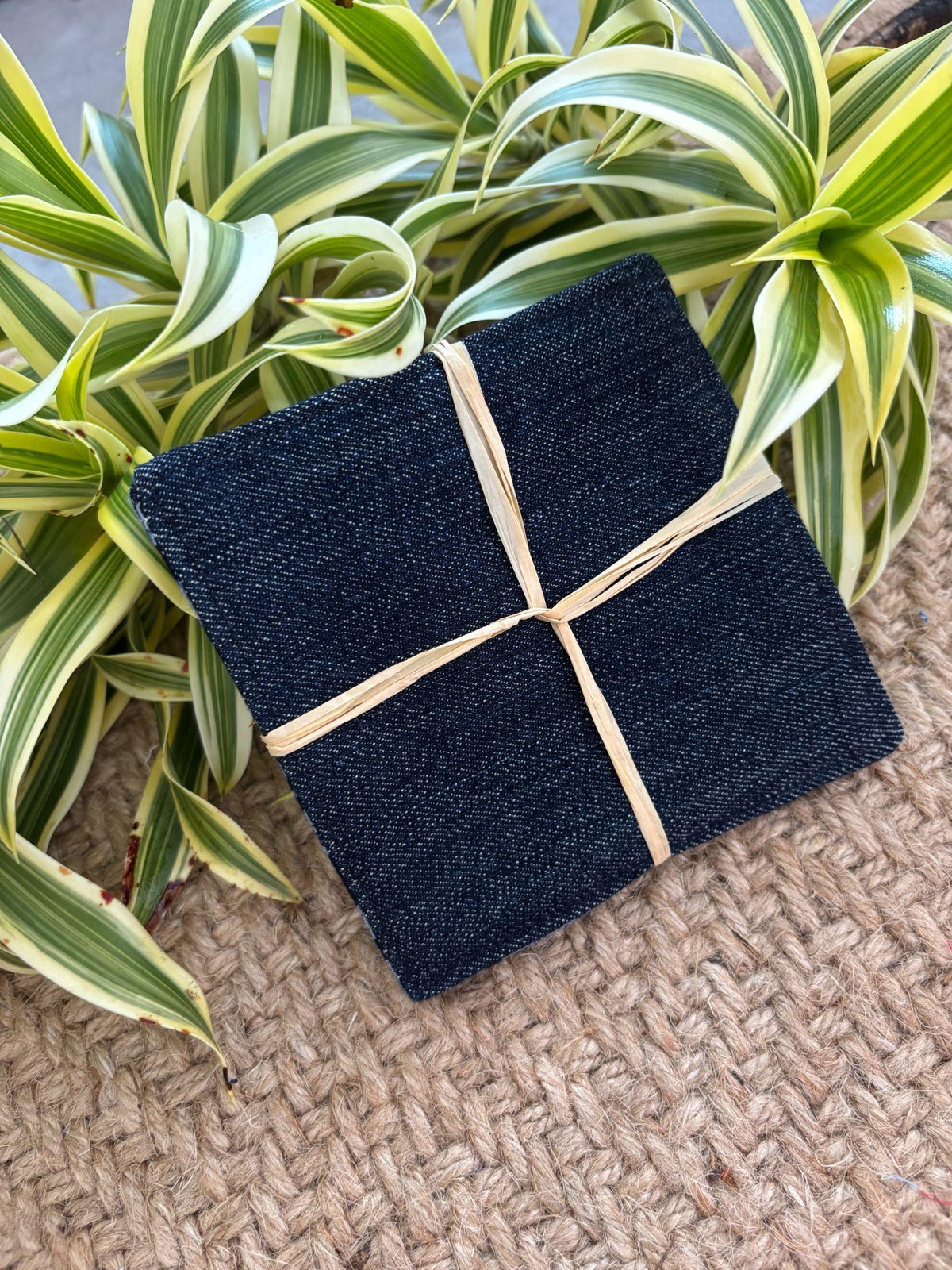Medium Hand-sewn 2 Piece Coaster - Set 20, pattern 20A: denim back