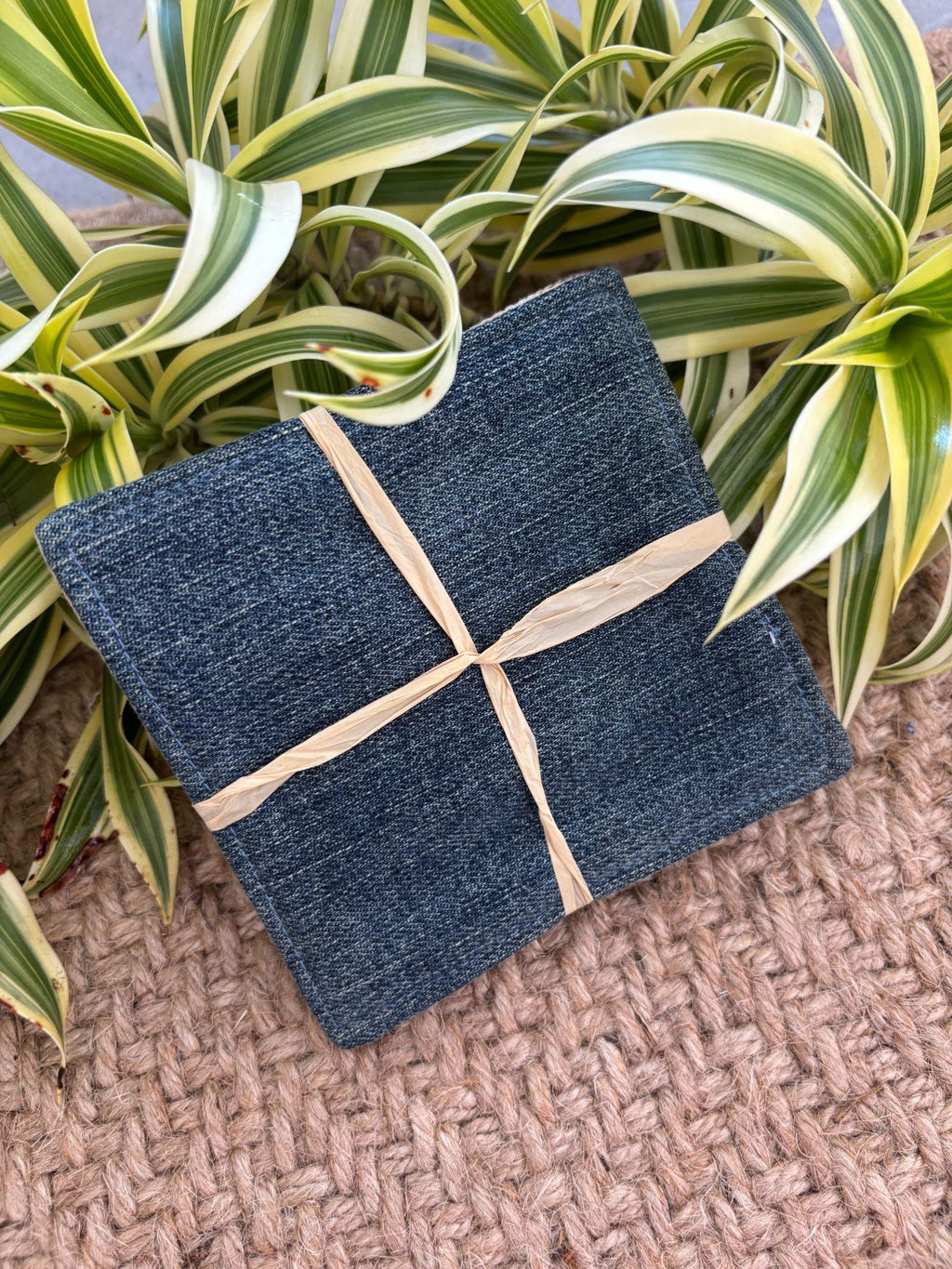 Medium Hand-sewn 2 Piece Coaster - Set 21, pattern 21A: denim back