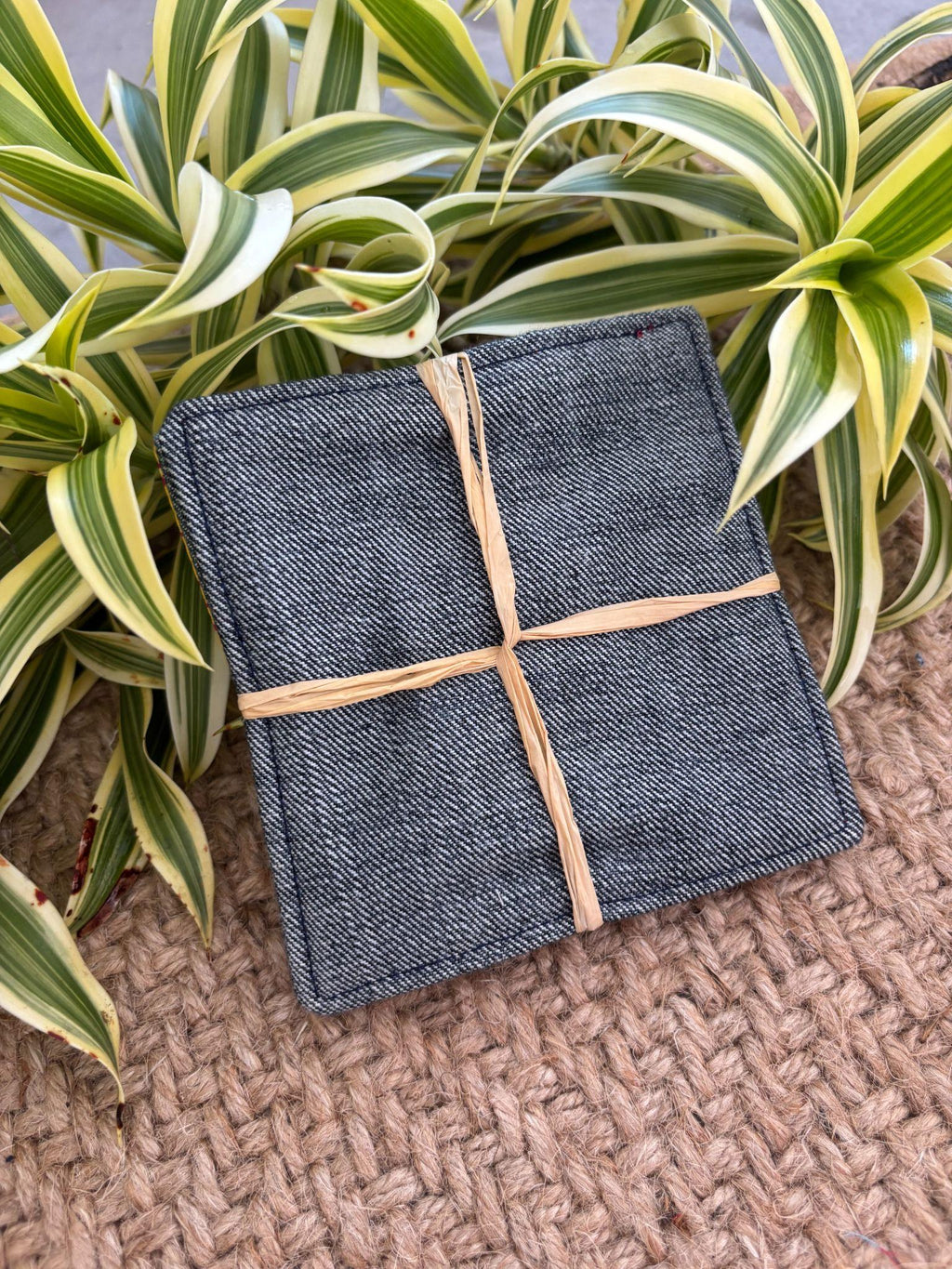 Medium Hand-sewn 2 Piece Coaster - Set 22, pattern 22A: denim back