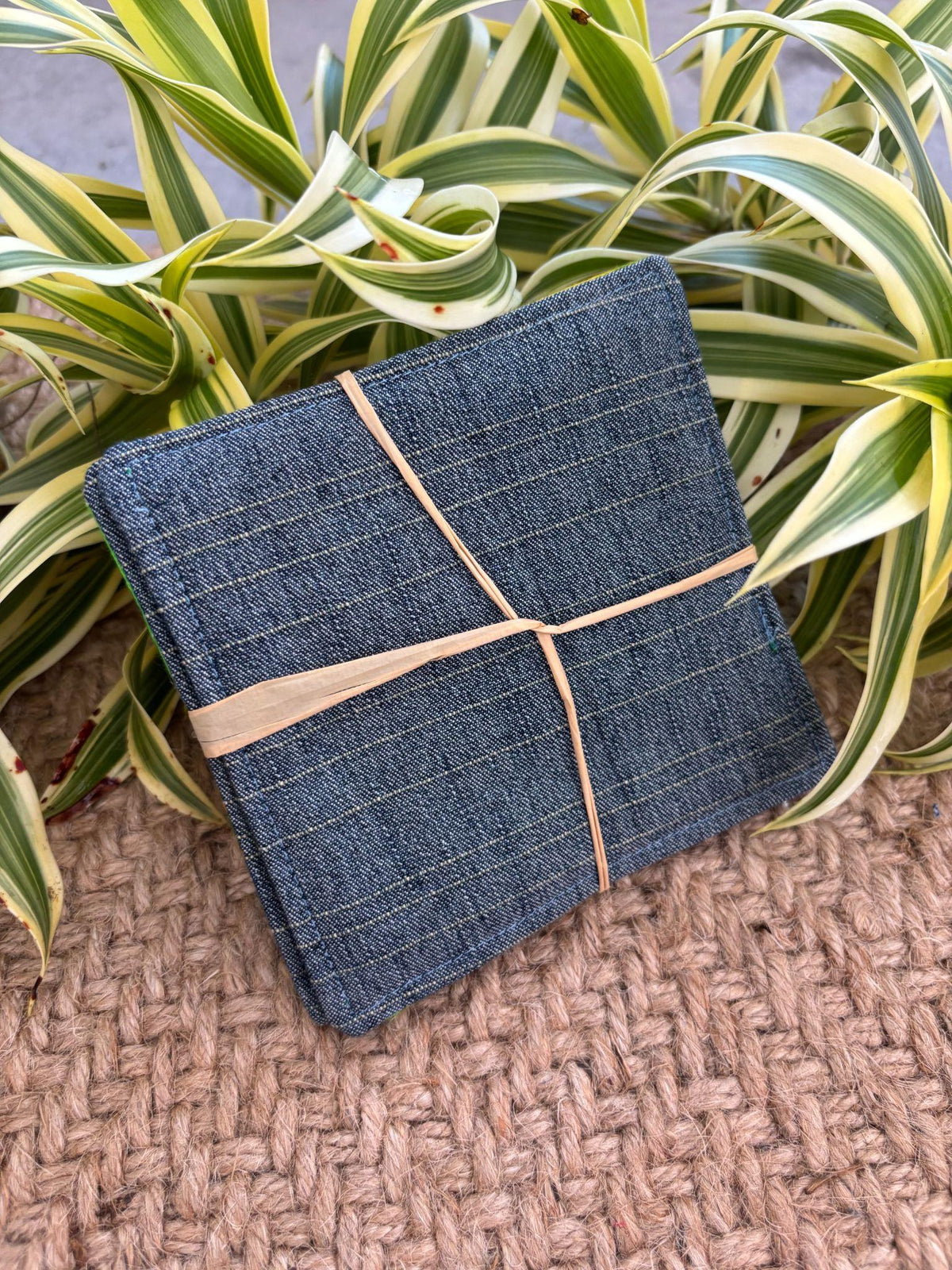 Medium Hand-sewn 2 Piece Coaster - Set 23, pattern 23A: denim back