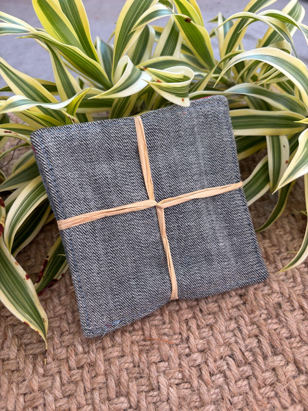 Medium Hand-sewn 2 Piece Coaster - Set 25, pattern 25B: denim back