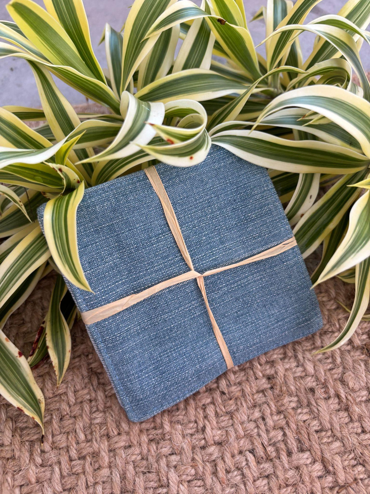 Medium Hand-sewn 2 Piece Coaster - Set 26, pattern 26A: denim back