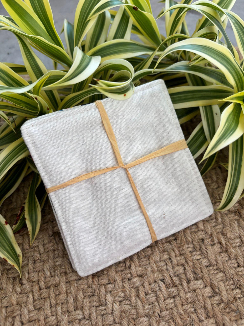 Medium Hand-sewn 2 Piece Coaster - Set 28, pattern 28A: denim back