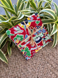 Medium Hand-sewn 2 Piece Coaster - Set 28, pattern 28A: fabric side tied with a lauhala twine bow