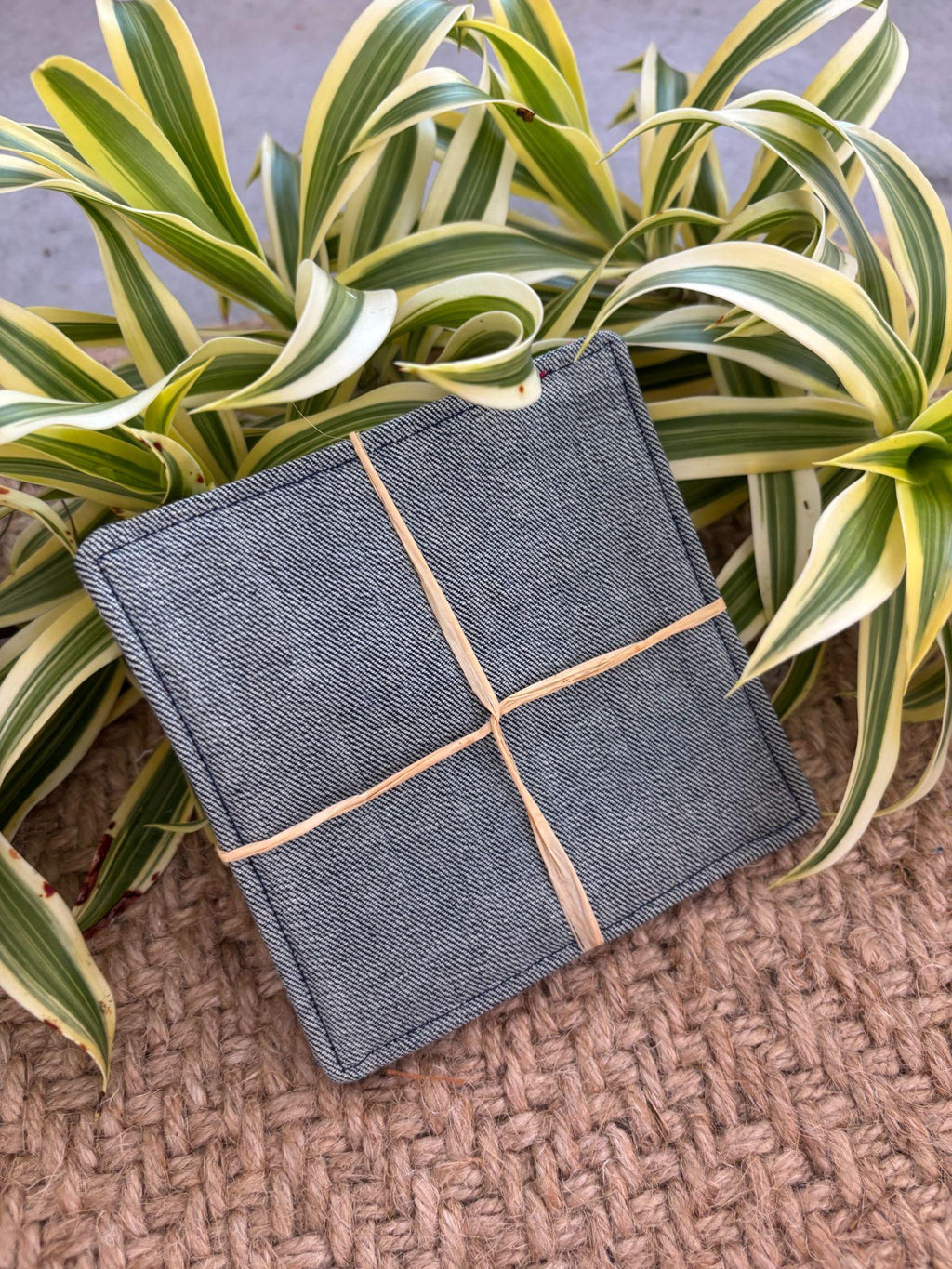 Medium Hand-sewn 2 Piece Coaster - Set 28, pattern 28B: denim back