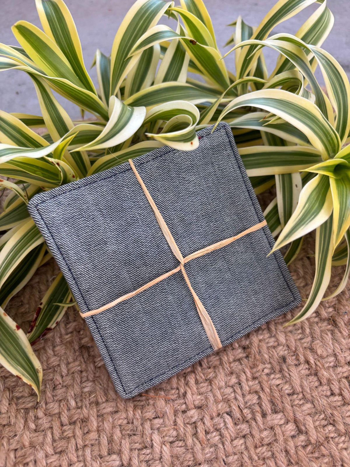 Medium Hand-sewn 2 Piece Coaster - Set 28, pattern 28B: denim back
