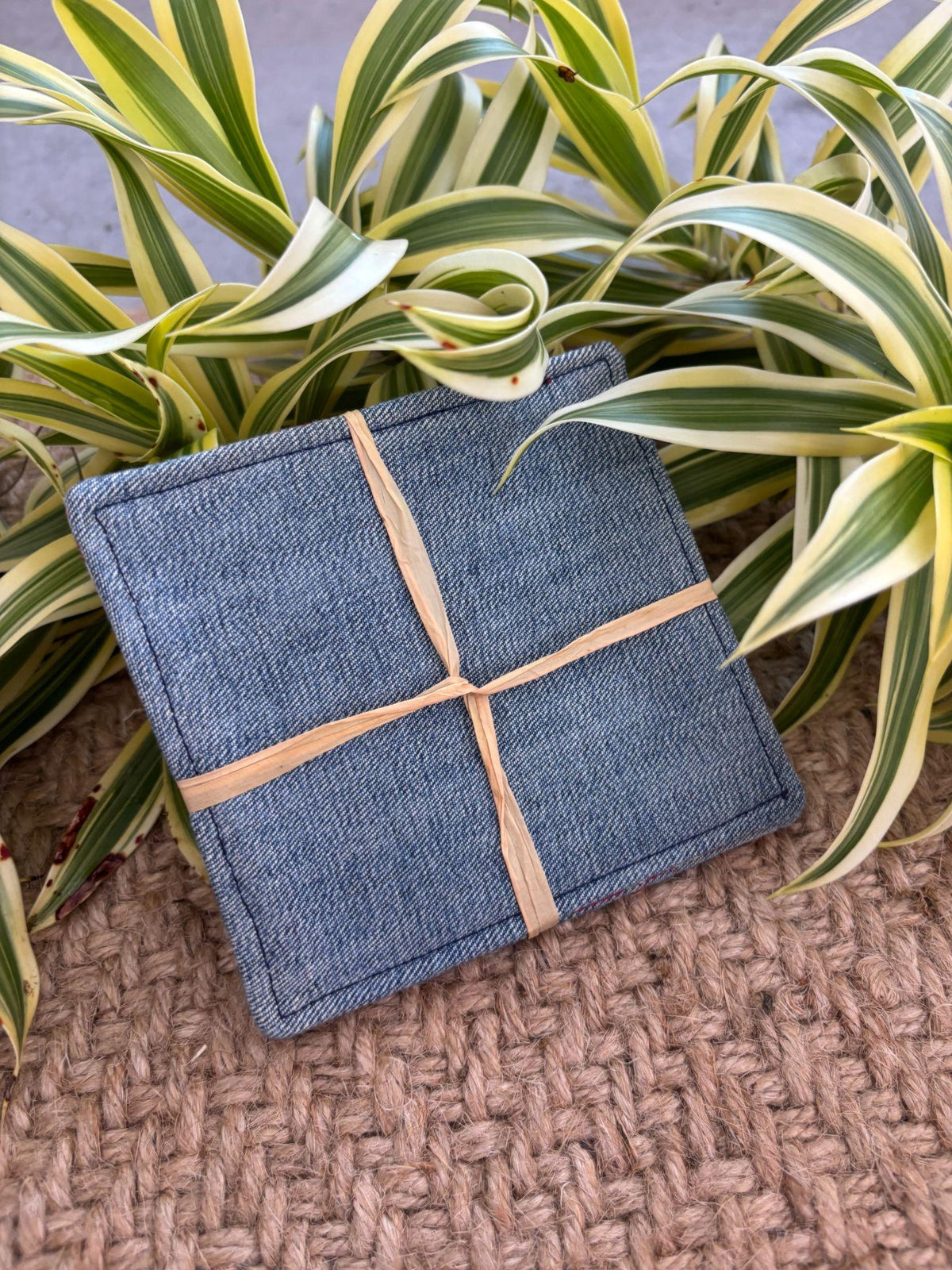Medium Hand-sewn 2 Piece Coaster - Set 44, pattern 44A: denim back