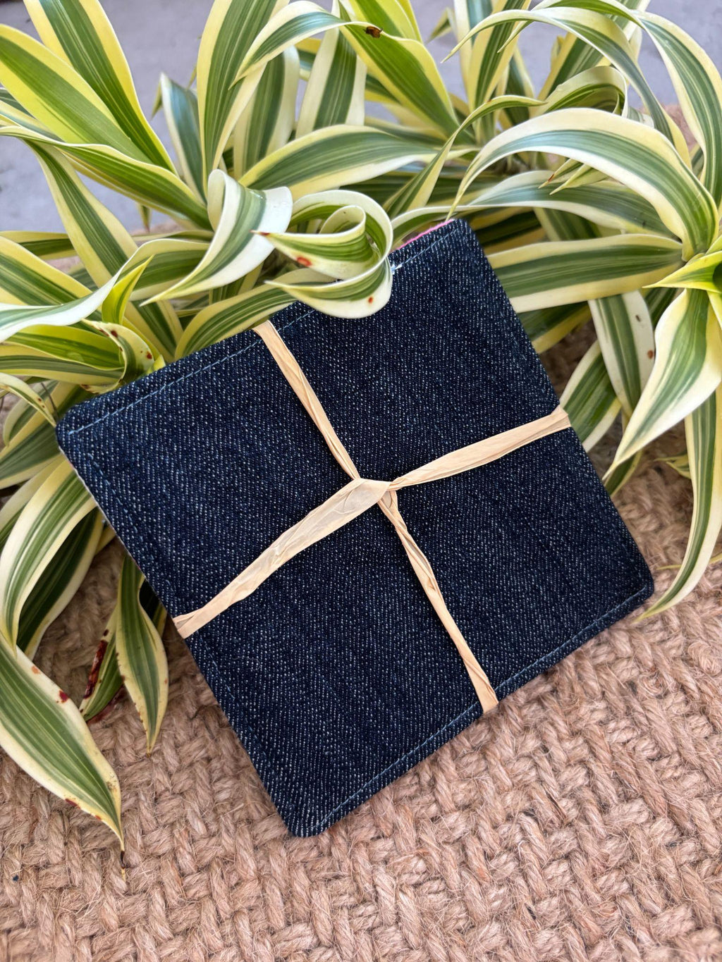 Medium Hand-sewn 2 Piece Coaster - Set 29, pattern 29A: denim back