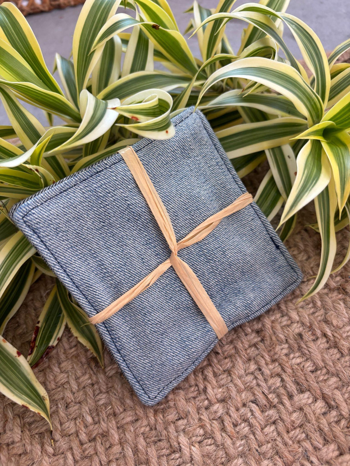 Medium Hand-sewn 2 Piece Coaster - Set 31, pattern 31A: denim back