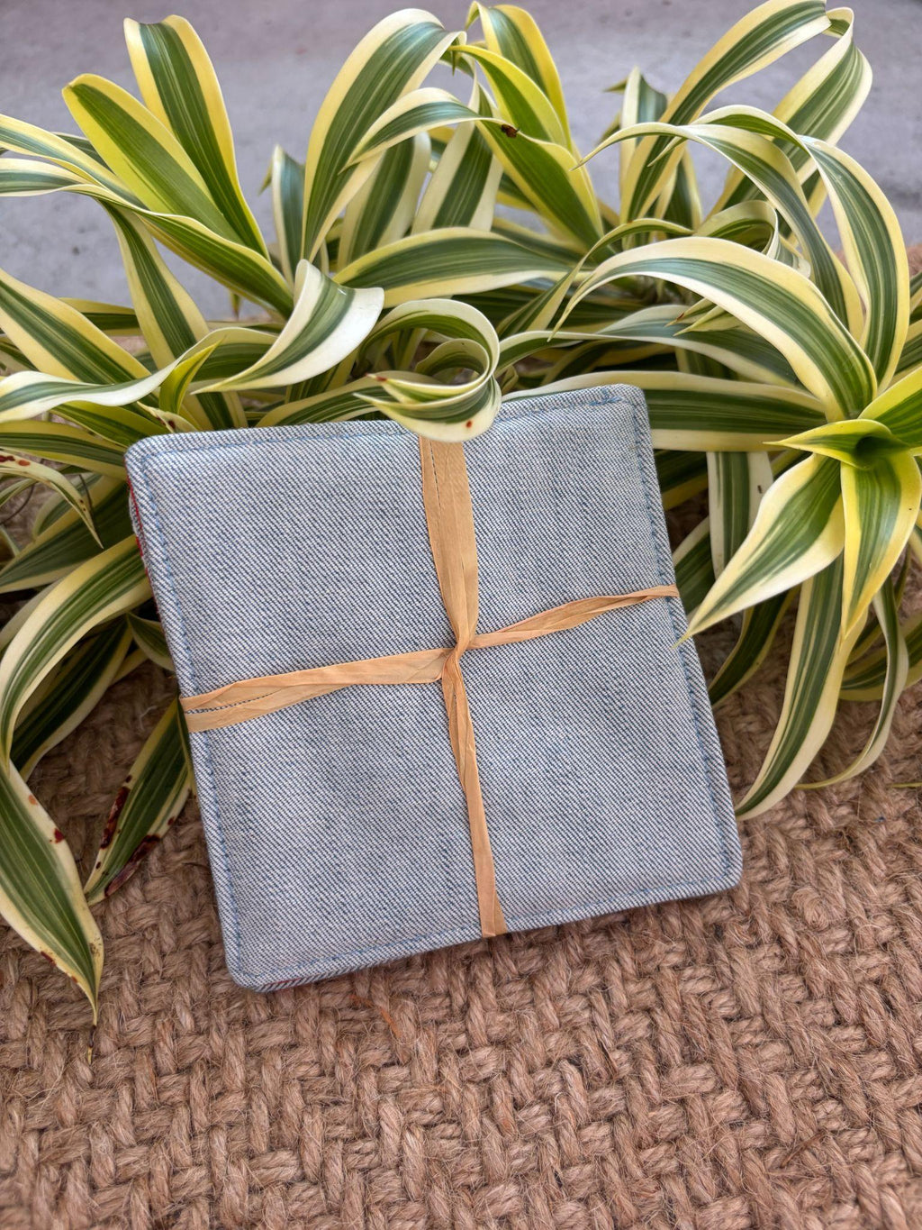 Medium Hand-sewn 2 Piece Coaster - Set 32, pattern 32A: denim back