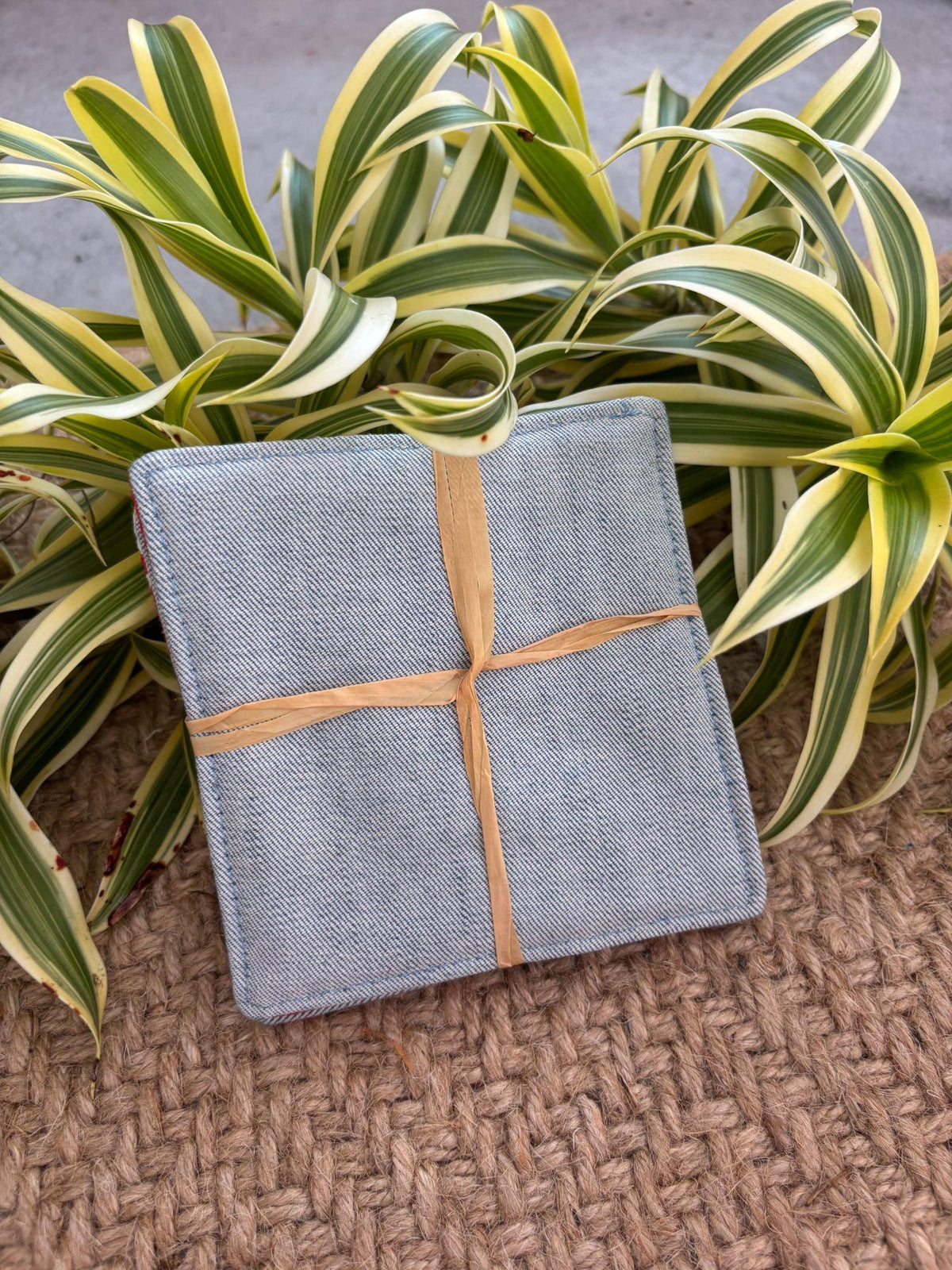 Medium Hand-sewn 2 Piece Coaster - Set 32, pattern 32A: denim back