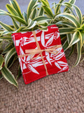 Medium Hand-sewn 2 Piece Coaster - Set 32, pattern 32A: fabric side tied with a lauhala twine bow