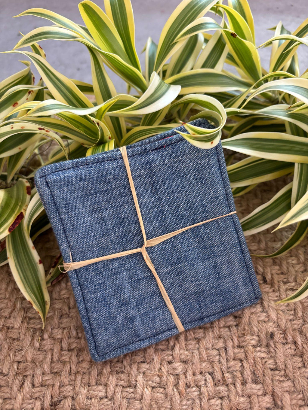 Medium Hand-sewn 2 Piece Coaster - Set 32, pattern 32B: denim back