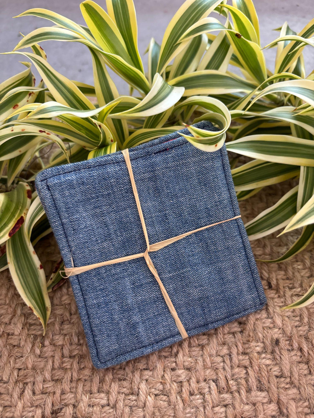 Medium Hand-sewn 2 Piece Coaster - Set 32, pattern 32B: denim back