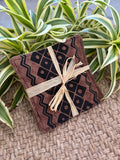 Medium Hand-sewn 2 Piece Coaster - Set 33, pattern 33A: fabric side tied with a lauhala twine bow