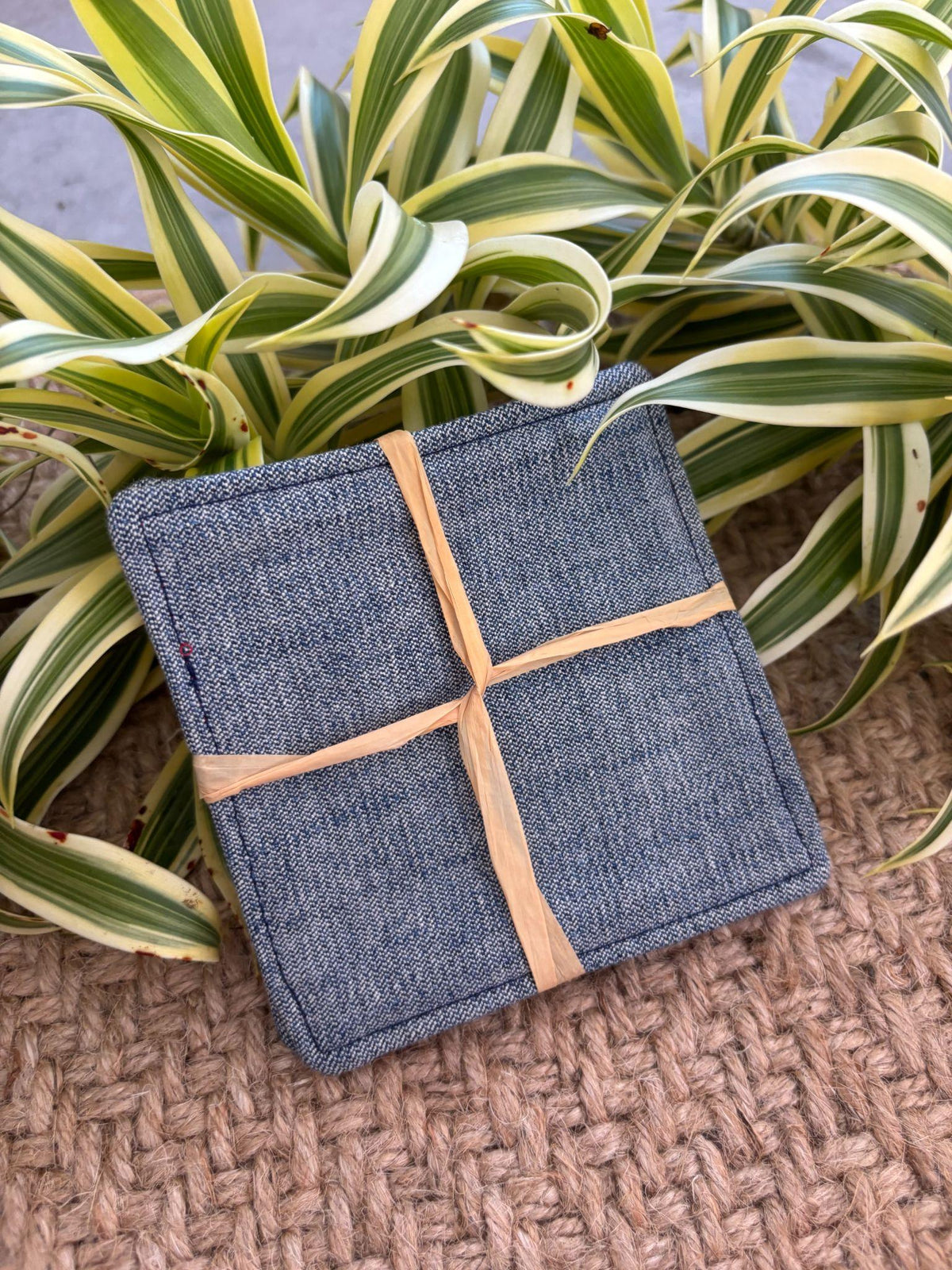 Medium Hand-sewn 2 Piece Coaster - Set 34, pattern 34A: denim back