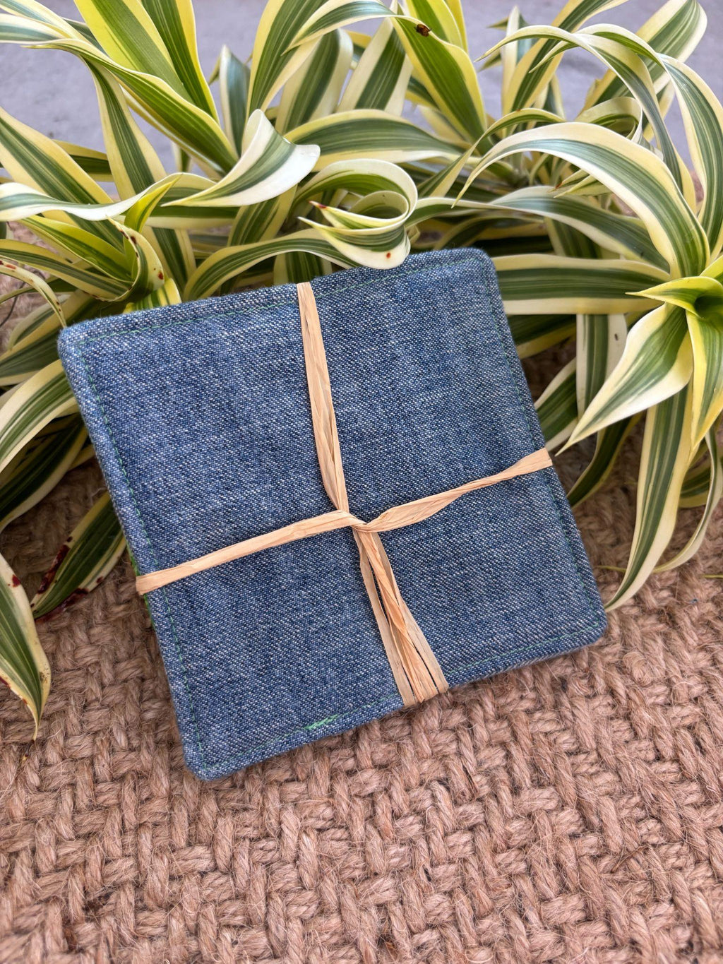 Medium Hand-sewn 2 Piece Coaster - Set 36, pattern 36A: denim back